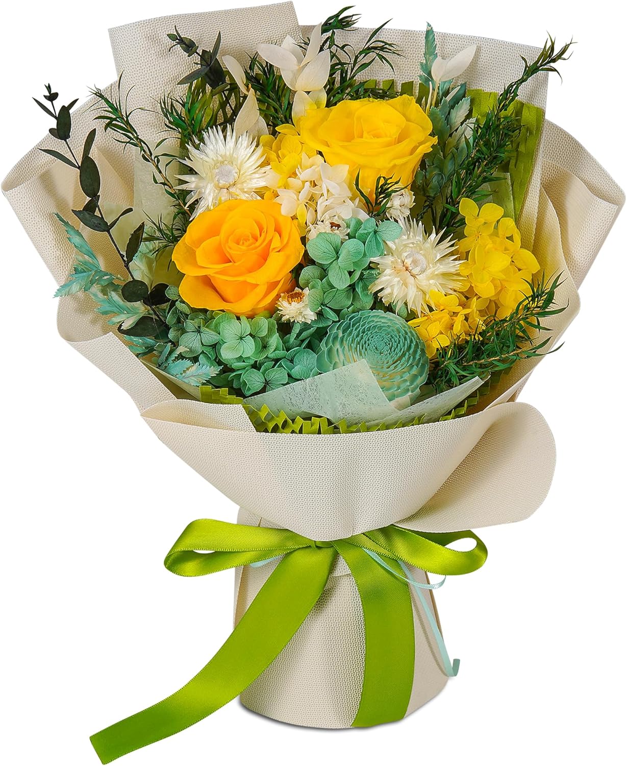 Loveliome Preserved Flowers Bouquet Natural Long Lasting Real Flowers, Forever Love Eternal Rose Flower Decorative, Anniversary Birthday Mothers Day Flowers, Yellow