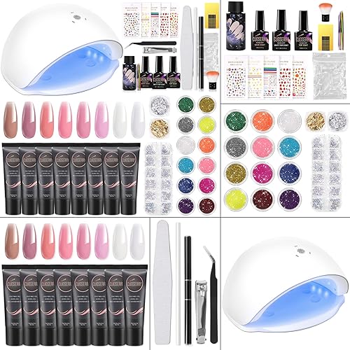 COOSERRY Kit de uñas de gel de polietileno kit de gel de extensión de uñas de 8 colores con lámpara LED de 48 W gel constructor rosa transparente