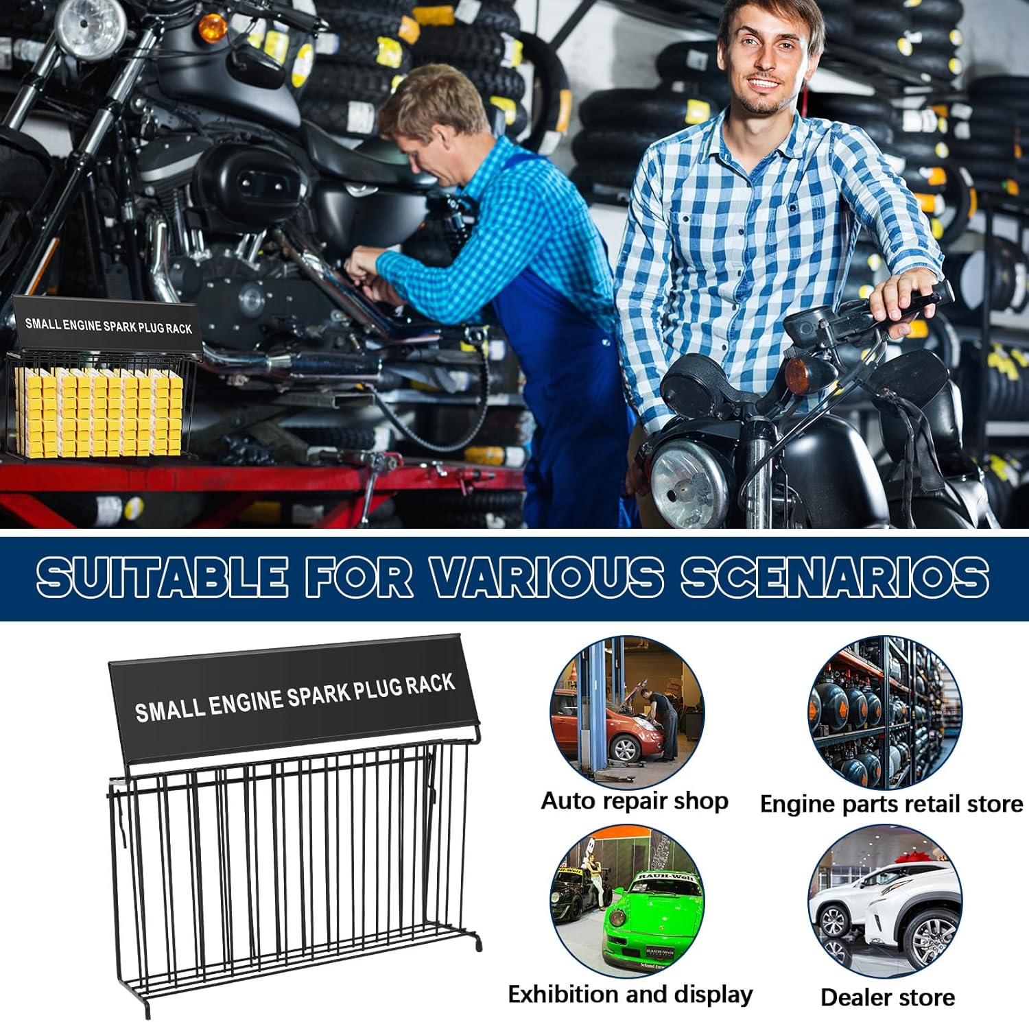 Zonon Metal Spark Plug Rack - Holds up to 120 Spark Plugs, Pegboard or Countertop Display Organizer for Auto Repair Shops, Performance Engines, Garage & Race Trailer (Plugs Not Included)