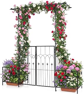 Giantex 81 Inch Garden Arbor Arch Trellis with Gate and Planter