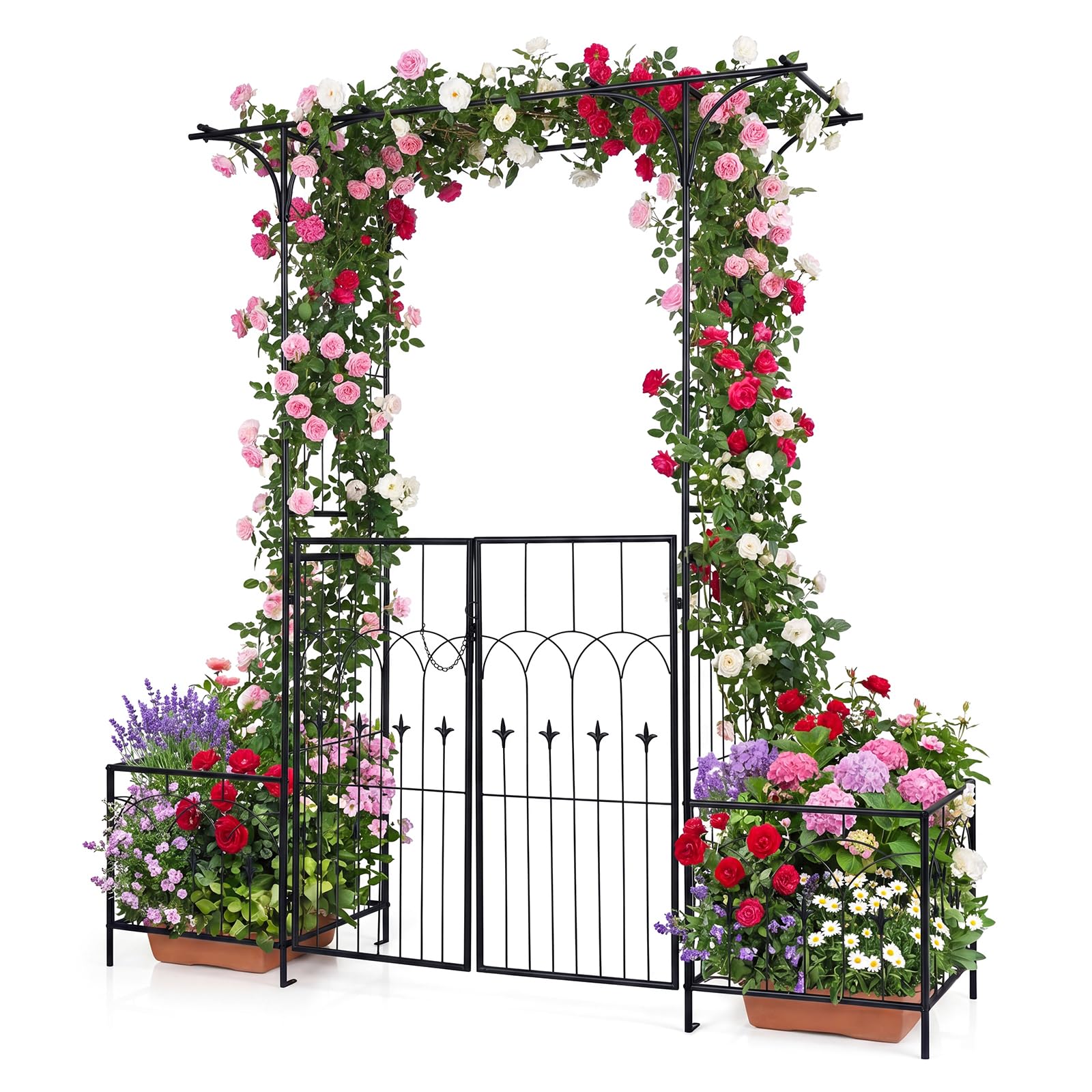 Pérgola con arco de metal COSTWAY para crear un rincón romántico en tu jardín