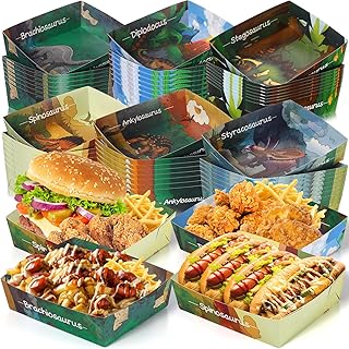 Tioncy 48 Pack Dinosaur Party Paper Trays 5 lb Nacho Boats Large Paper Food Trays for Snack for Baby Shower Boys Girls Dinosaur Theme Birthday Party Supplies