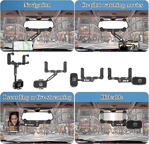 Miniatura 5 de Soporte para teléfono de espejo retrovisor para automóvil, soporte giratorio y retráctil para teléfono de automóvil, soporte de teléfono para espejo