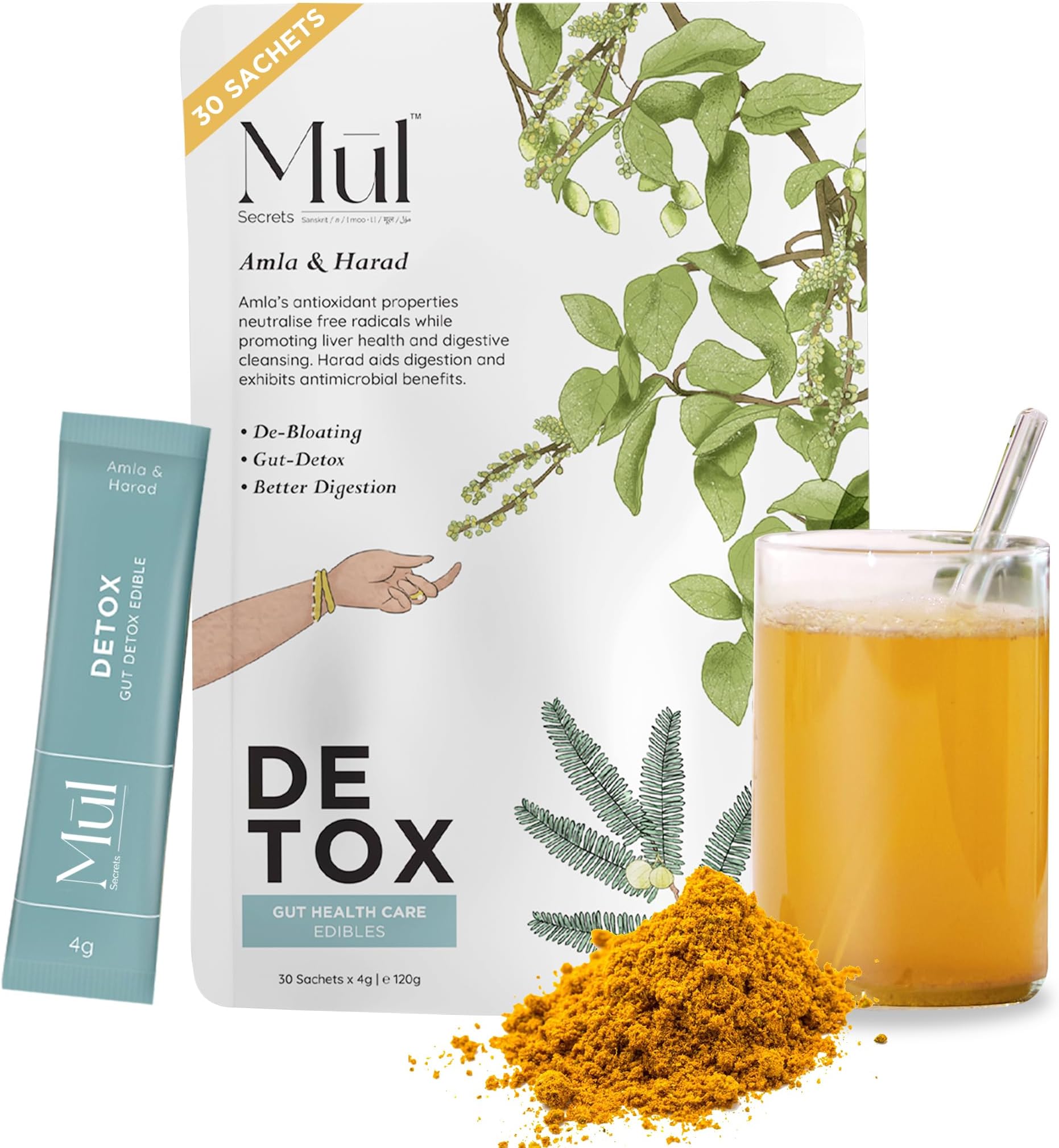 120 gm Detox Gut Health Supplement- Ayurvedic Drink, Amla, Harda, Raw Turmeric, vitamin A, C, E, Relieves Acidity, Constipation & Bloating, No Preservatives, No Added Sugar, (30 sachets)