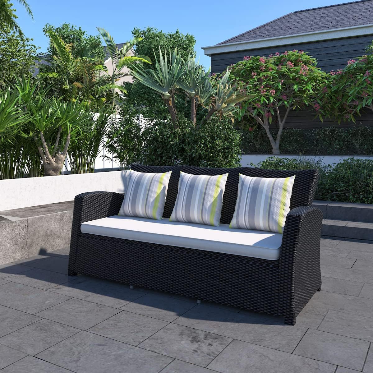 Atlantic Hibiscus 1-Piece Patio Sofa with Light Grey Cushions Wicker | Ideal for Outdoors and Indoors