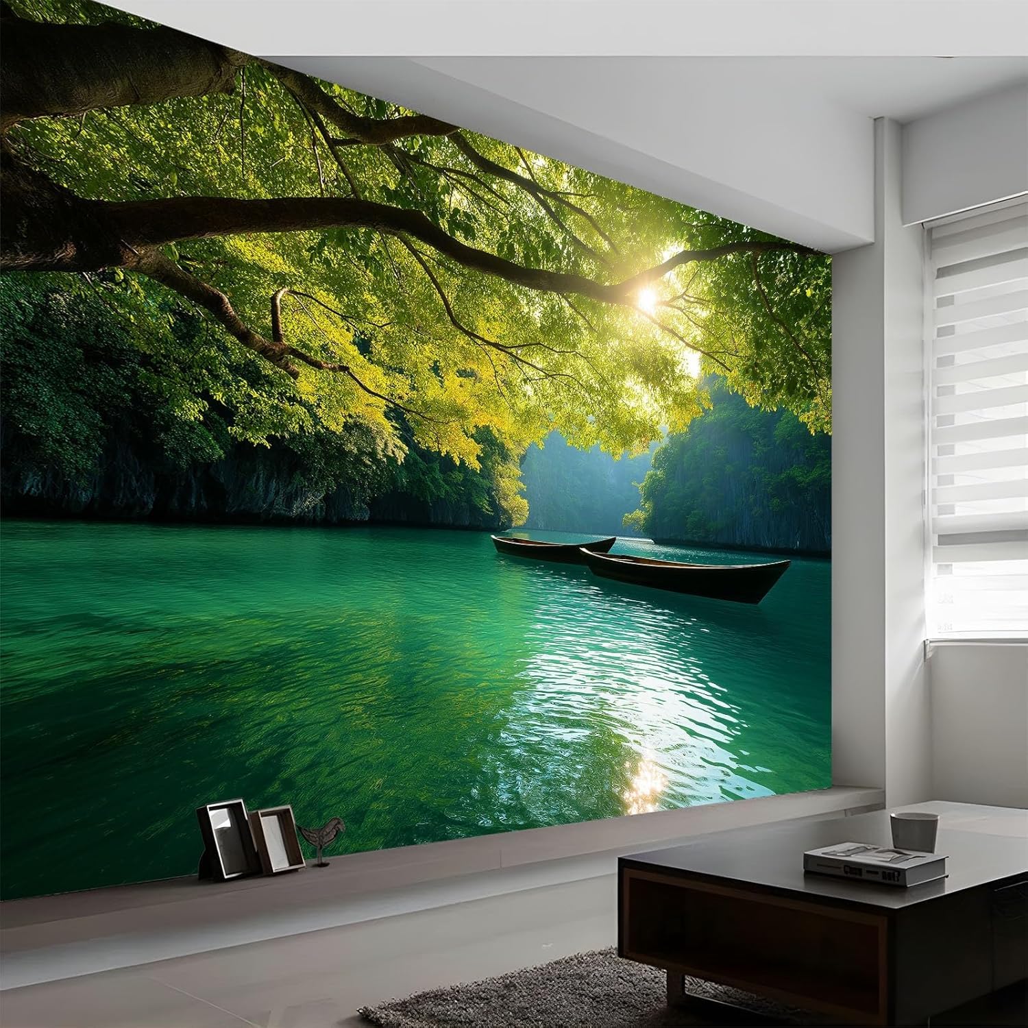 Papier peint panoramique paysage pour masquer defauts mur fresque intissee salon 250x175