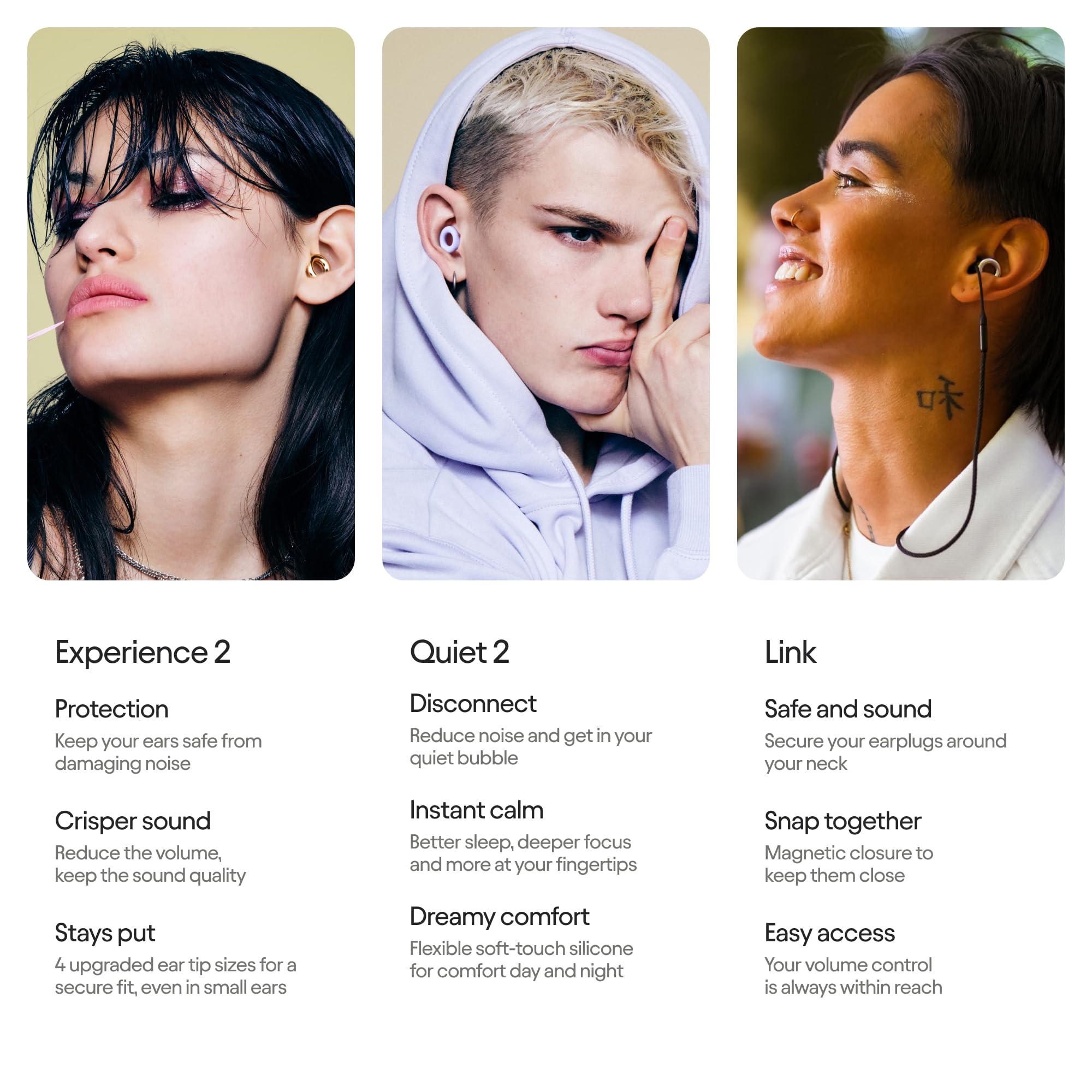 Loop Earplugs, coffret Jour & Nuit Link (lot de deux) – Experience 2 + Quiet 2 + Loop Link | Bouchons d’oreilles réutilisables pour le sommeil, la concentration, la sensibilité au bruit