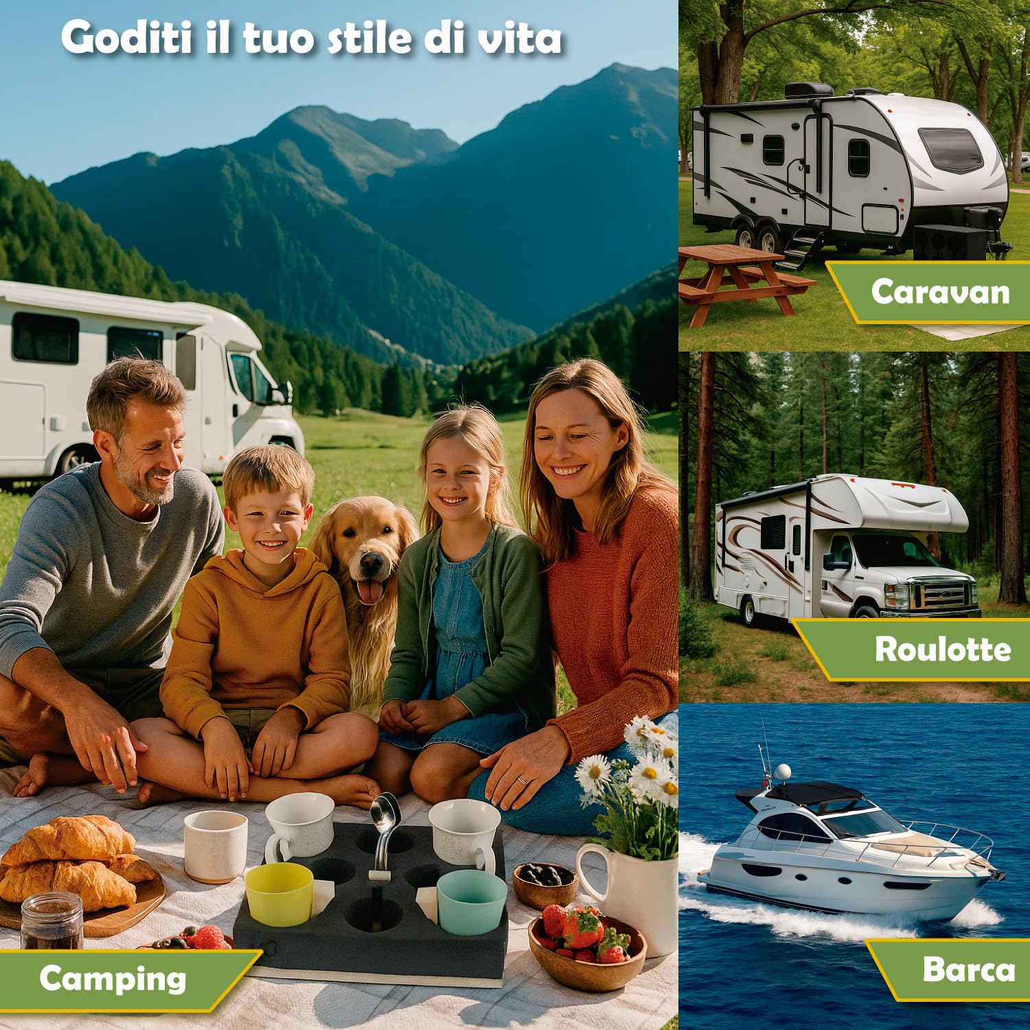 ZENKI Supporto per tazze per camper (8 tazze, 8 cucchiai, 4 cunei di fissaggio), materiale biologico. Per camper, roulotte, barche. Supporto per bicchieri e tazze per roulotte Airstream. Accessorio