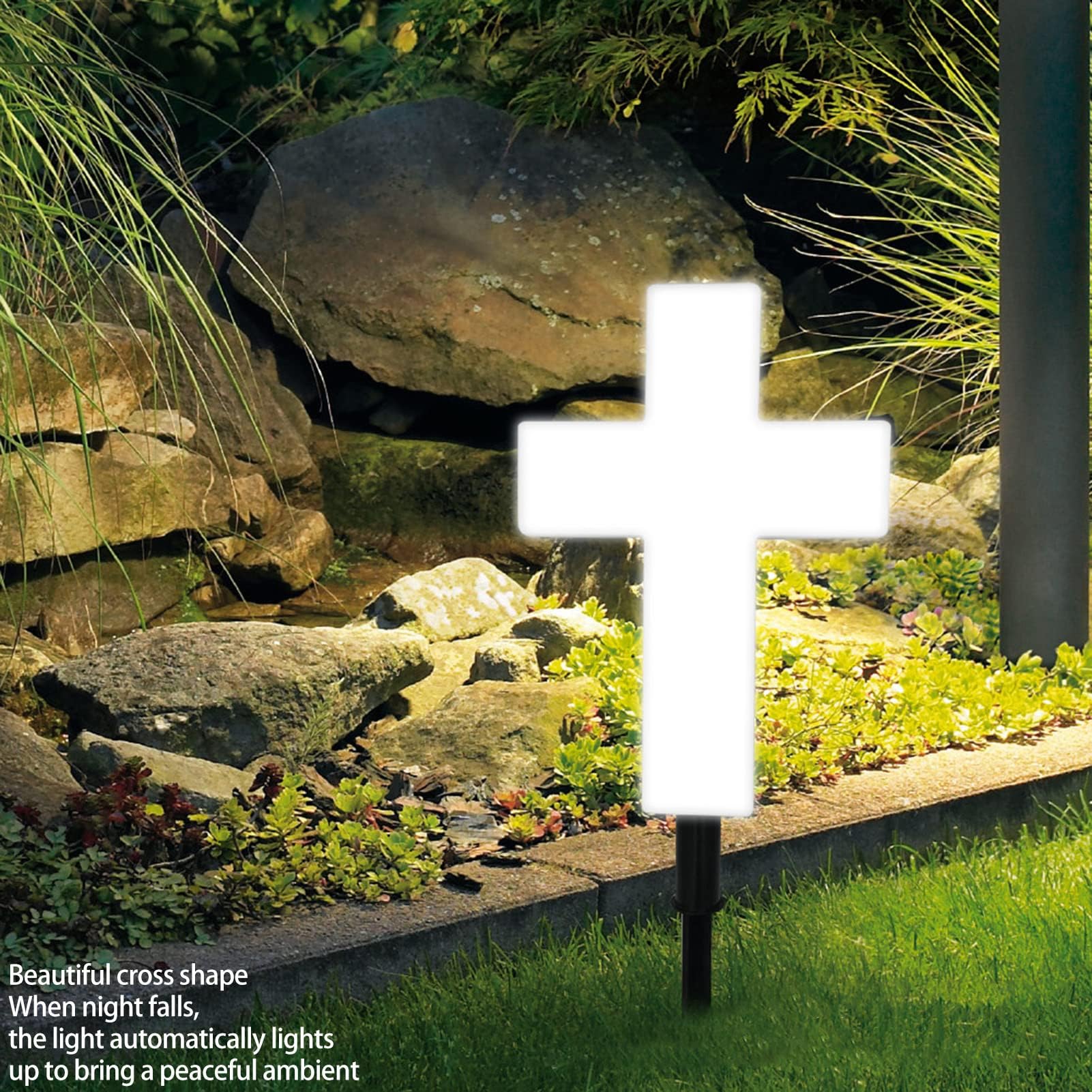 Croce Luminosa Solare Per Cimitero Con Pigne E Agrifoglio – Decorazioni Natalizie LED Da Esterno, Set Di 2