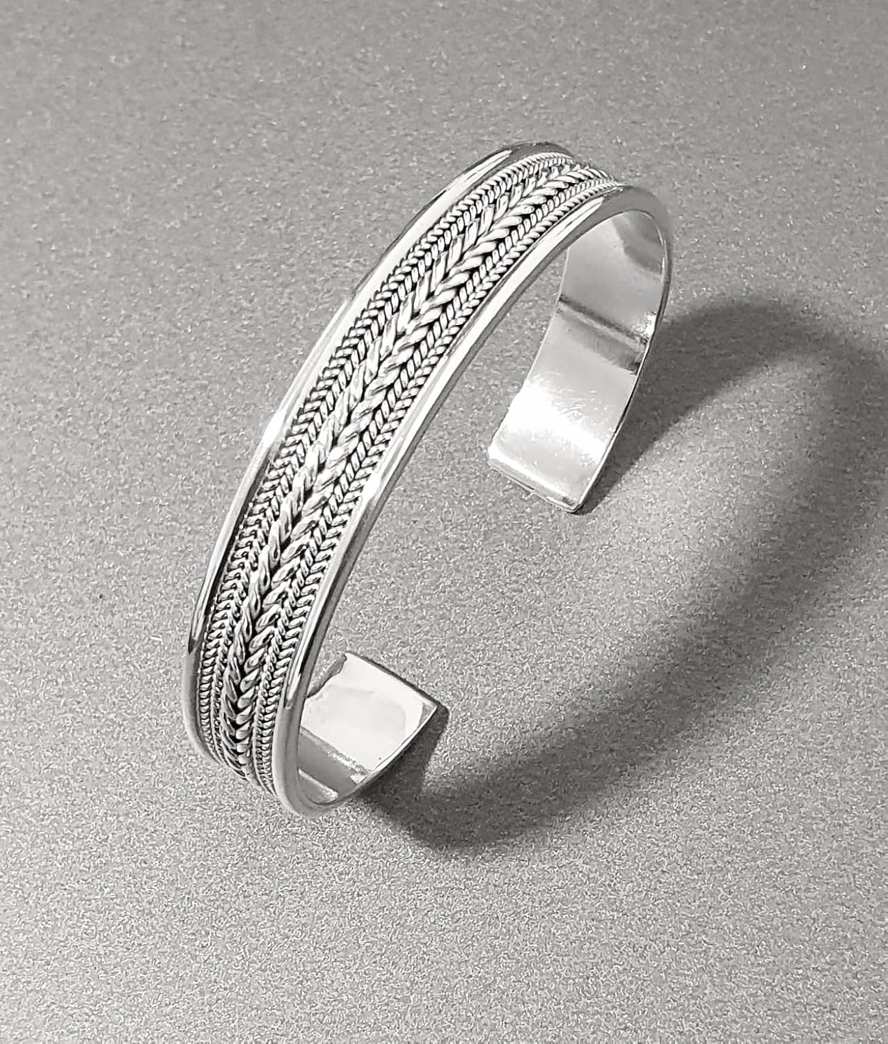 Men's Silver Bracelet and Bangle - 925 Sterling Silver Braided Open Cuff Bangle For Women and Men Adjustable - Jewelry Gift for Him and Her