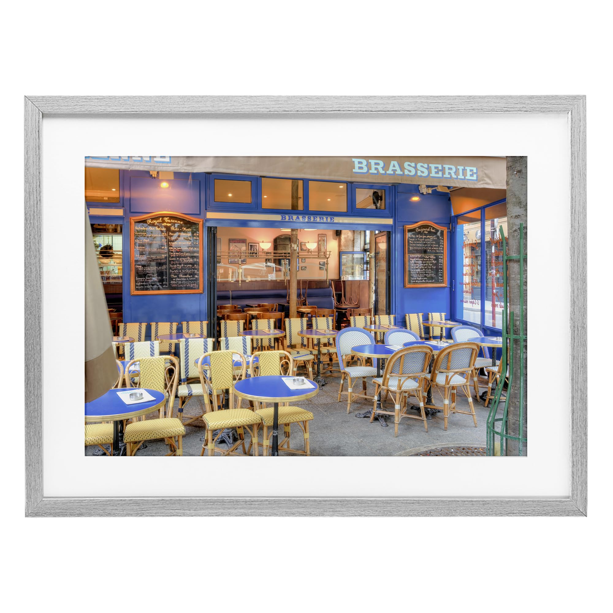 Stupell Industries Parisian Brasserie Terrace Wall Art, Bistro Chairs and Cafe Table in Cool Architectural Scene, 14 x 20 Inch Framed Matted Print Under Glass, by Alan Blaustein, Made in USA Gift