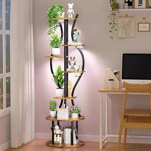 Miniatura 3 de Soporte para plantas de interior con luces de crecimiento, estante de metal alto de 7 niveles para múltiples plantas, estantes iluminados para