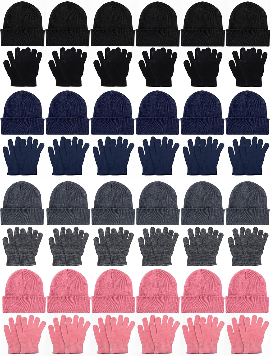 48 Pcs Winter Beanies Hats Gloves Bulk Winter Hat Gloves for Homeless Unisex Winter Warm Glove Knit Beanie
