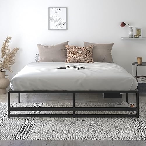 Miniatura 10 de Allewie Base de cama de plataforma de tamaño individual resistente con almacenamiento de espacio de 14 pulgadas, fuerte soporte de listones de