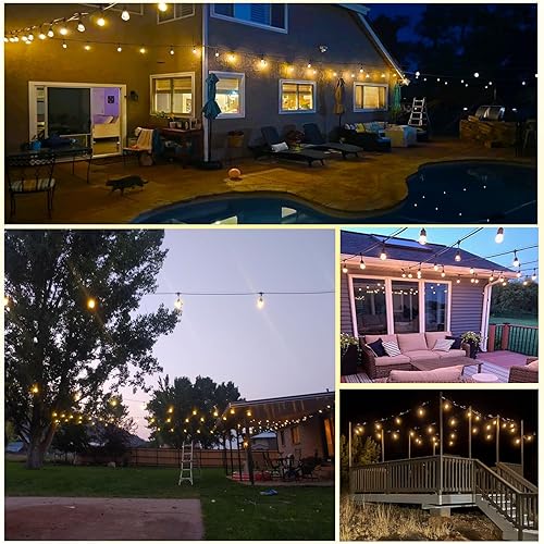 Miniatura 6 de Guirnalda de luces de patio de 100 pies para exteriores con 30+2 bombillas reemplazables S14 2200K amarillo cálido para pérgola exterior, porche,