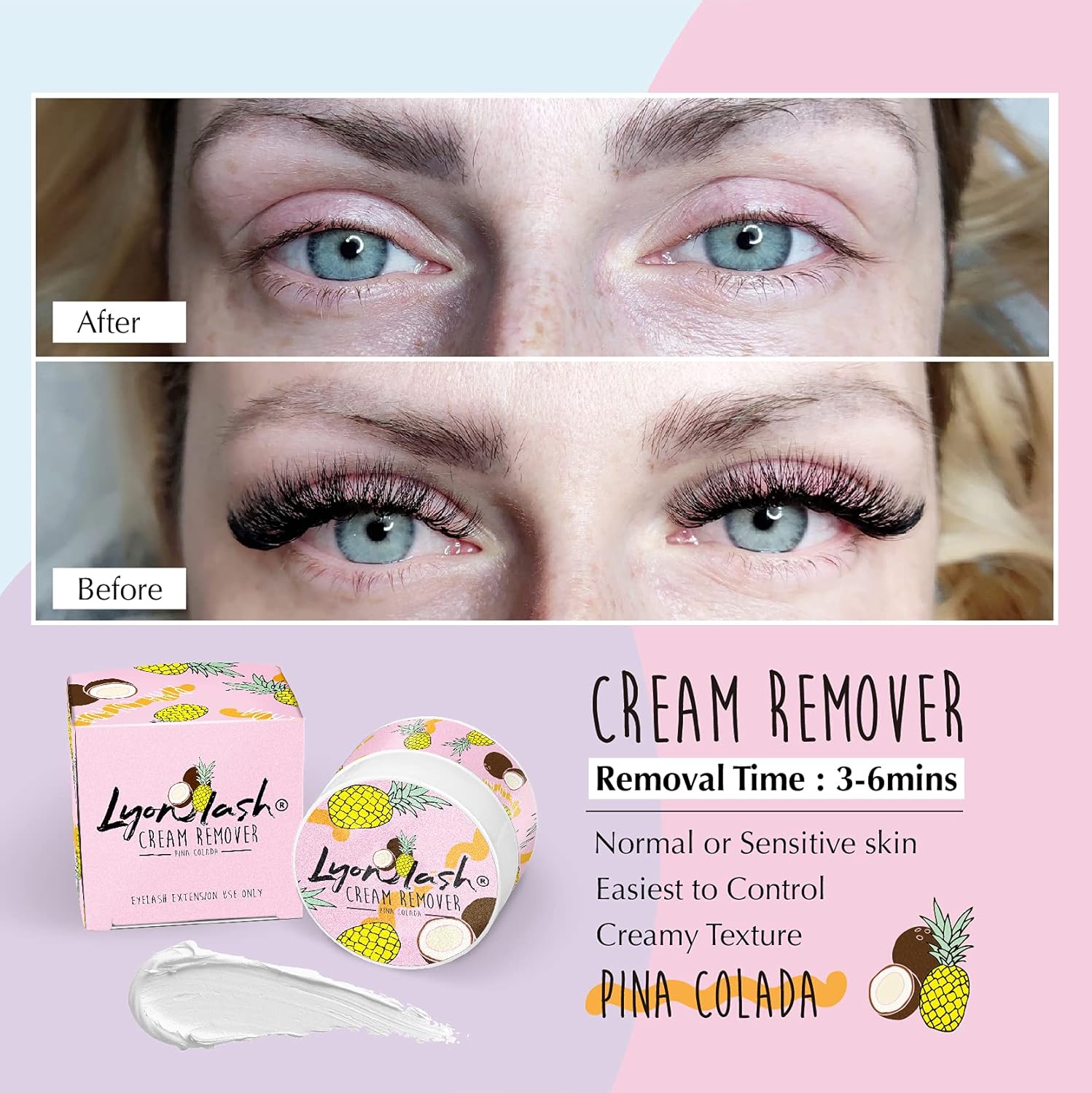 Lyon Lash Pro Gentle Eyelash Extension Cream Remover 15g 0.51fl. oz | Removes Lash Extension Glue Effectively| Low Irritation for Sensitive Skin | Essential Lash Extensions Supplies (Pina Colada) : Beauty & Personal Care