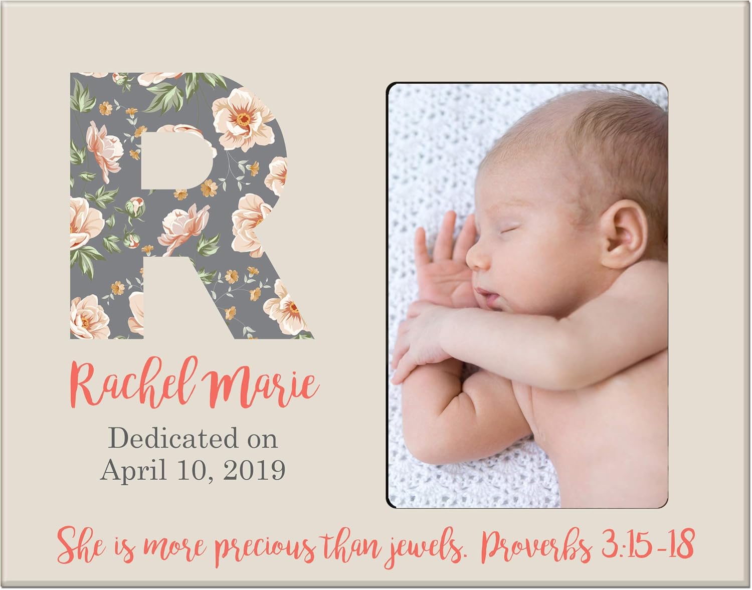 LifeSong Milestones Personalized Baby Birth Newborn Announcement Arrival Photo Frame with Stats Blessing for Child 8” x 10” Picture Frame Holds 4” x 6” Photo More Precious (Flowers Ivory)