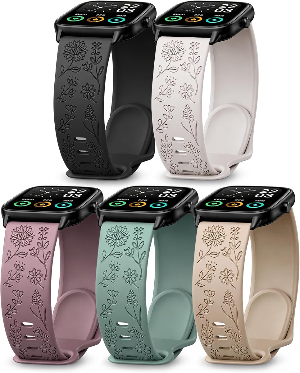 Sunnyson 5 Pack Veryfit Smart Watch Bands, 22mm Soft Silicone Sport Bands for IDW13 IDW16 IDW19 IDW25 IDW26 IDW28 Smartwatch, Quick Release Flower Silicone Straps Replacement Wristband