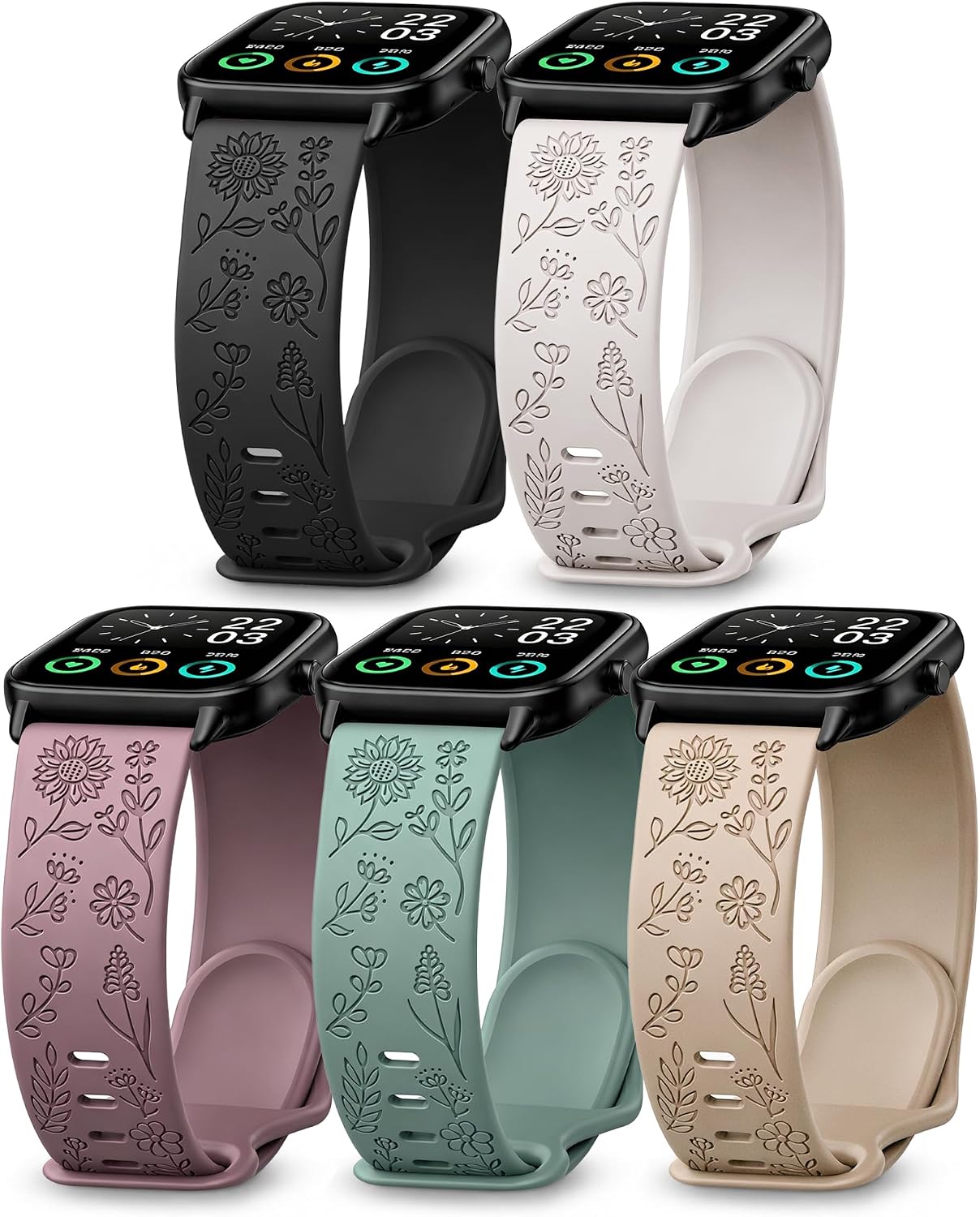 Sunnyson 5 Pack ID208 Plus Smart Watch Bands, 22mm Soft Silicone Sport Quick Released Replacement Strap Compatible with Fitpolo/Quican/Aeac/Tensky ID208 Plus Smartwatch Women Men