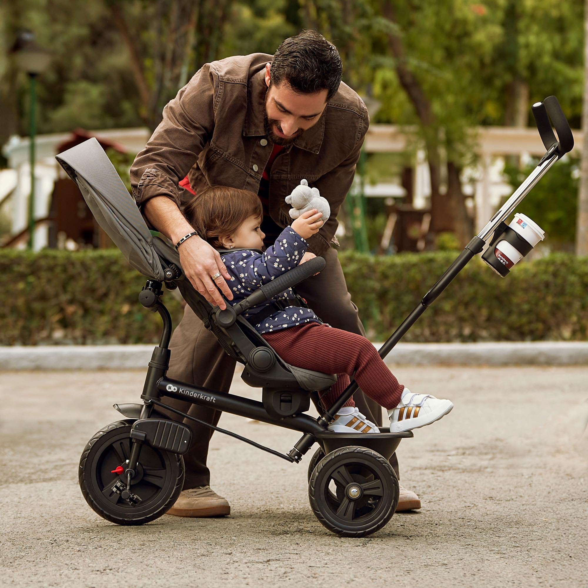 Kinderkraft ASTON 2 PLUS triciclo bambini 6 in 1, seduta 360°, posizione semi-reclinata, maniglione genitori, capottina, pedali liberi, Verde