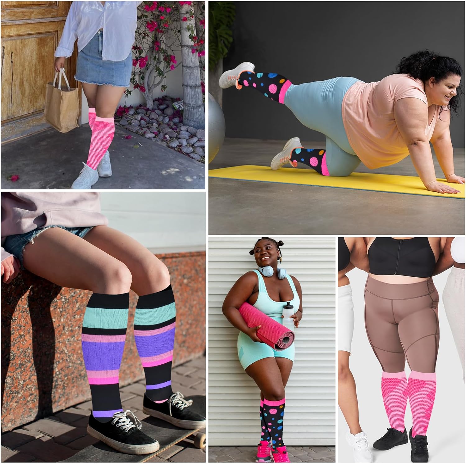 3 Pairs Plus Size Compression Socks for Women Wide Calf Extra Large Knee High Support for Travel,Yoga, Running - Image 6