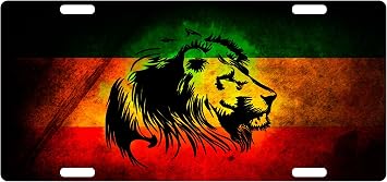 Rasta Flag Custom License Plate Rastafarian Emblem Lion Version