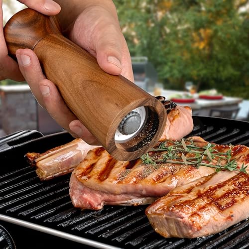 Miniatura 5 de Molinillo de pimienta de madera, molino de pimienta con grueso ajustable, molinillo de sal y pimienta, coctelera de vajilla regalos