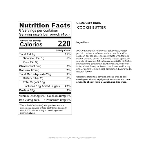 Miniatura 5 de Kodiak Cakes Barritas crujientes de granola, mantequilla de galletas, alta proteína, 100% granos integrales, 1 caja con 6 bolsas (12 barras)