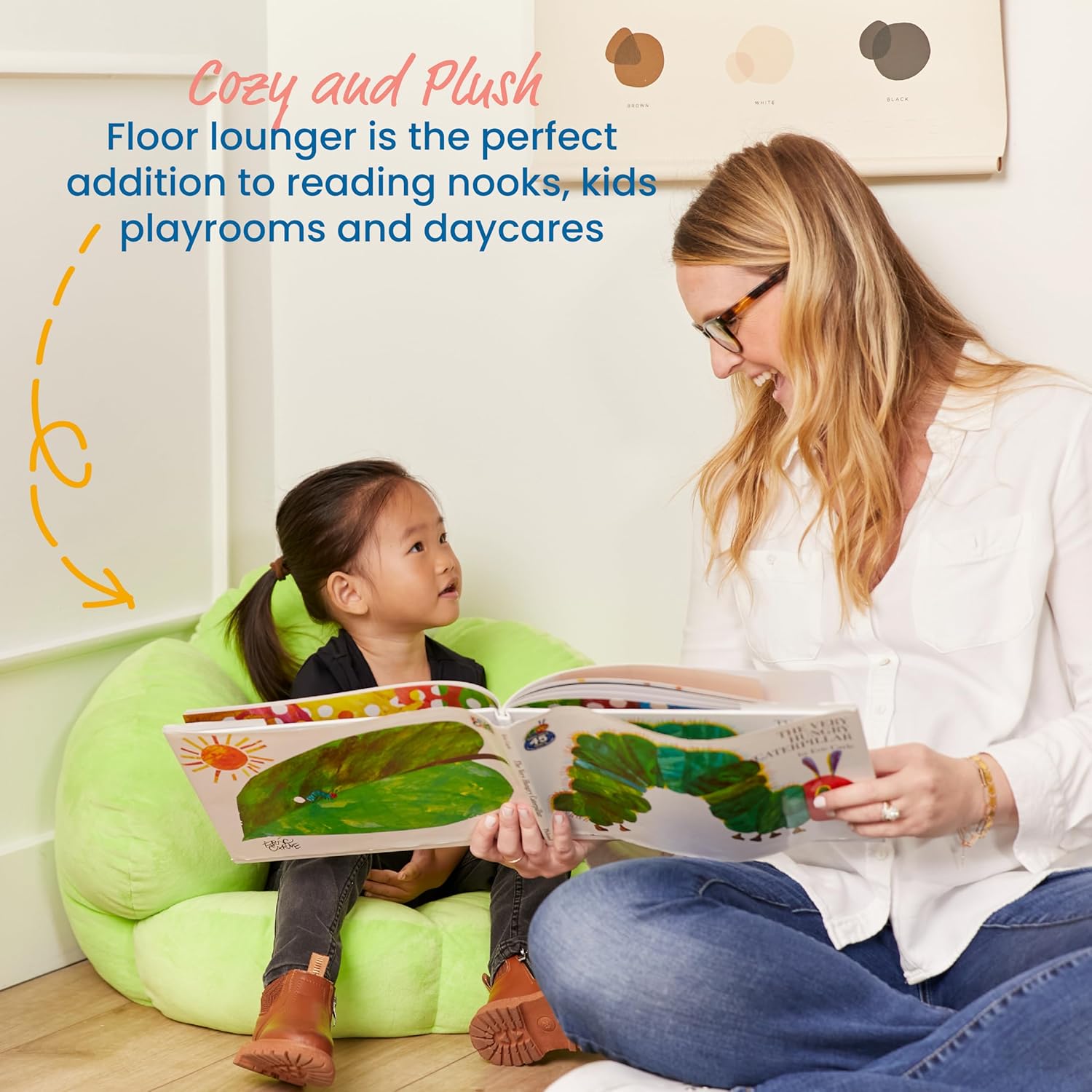 ECR4Kids SoftZone Flower-Shaped Cozy Floor Cushion, 25in, Flexible Seating, Bright Green