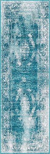 Miniatura 3 de Unique Loom Aarhus Collection - Alfombra vintage con medallón de borde, 2 x 6 pies, azulmarfil