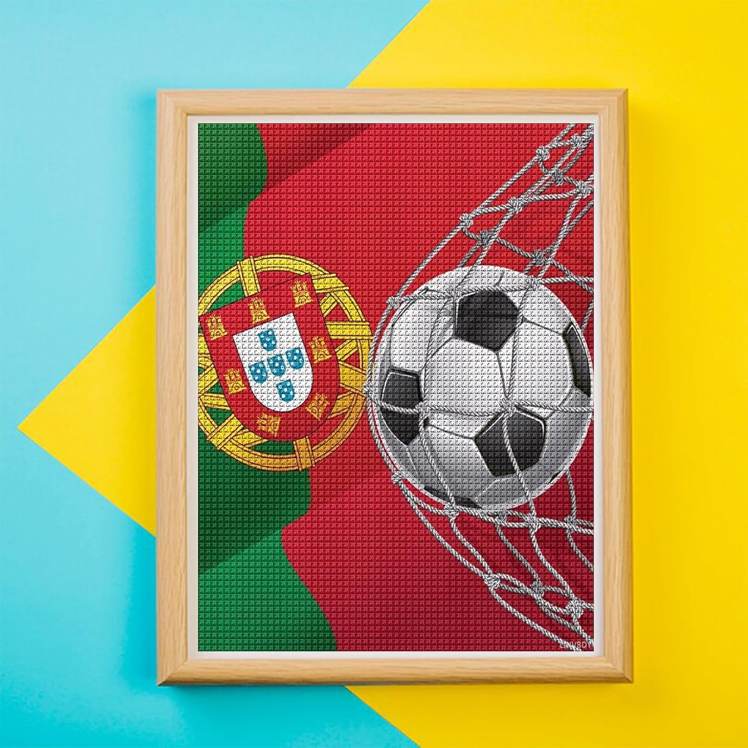 LIHVBDY Portugal Flag Soccer Goal Diamond Wall Art Kits Round Full Drill Art Home Wall Decoration Gift 12x16in