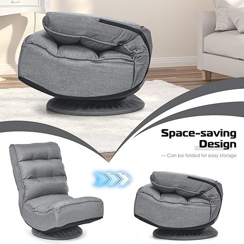 Miniatura 7 de COSTWAY Silla plegable de suelo, silla de videojuegos ajustable de 5 posiciones con giro de 360 grados, funda desmontable, respaldo acolchado