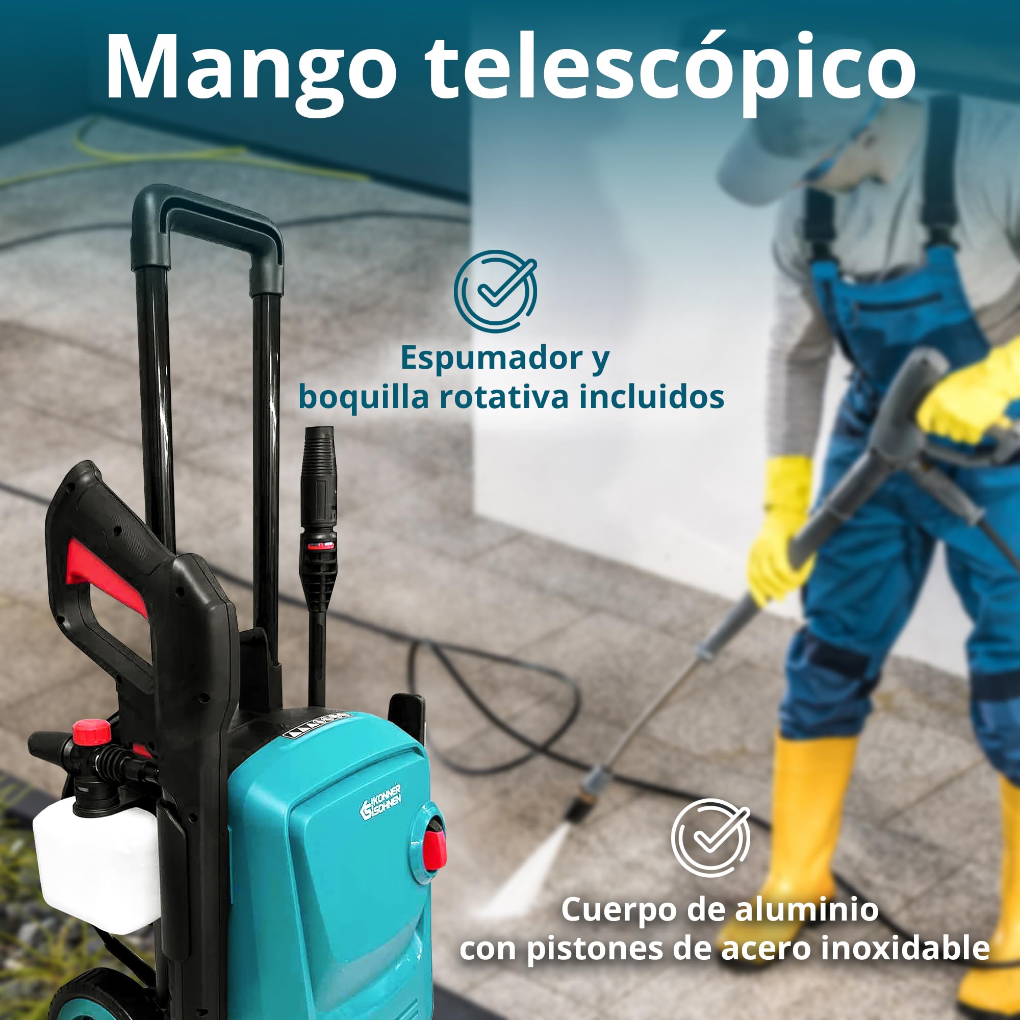 Könner & Söhnen KS PW145V limpiadora de Alta presión 1800 W, presión de Trabajo 100-145 Bar, Manguera de Alta presión de 7 m, Sistema de Arranque/Parada automático, enrollador de Manguera