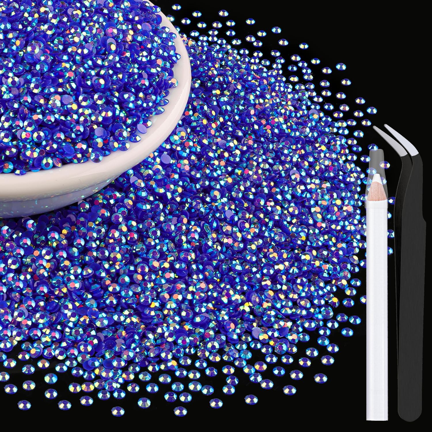 10000Pcs 2mm Resin Jelly Rhinestones for Crafting, Dark Blue AB Flatback Gems, Bedazzling Crystal Bulk for DIY Crafts Clothing Tumblers Shoes Nail Art Fabric