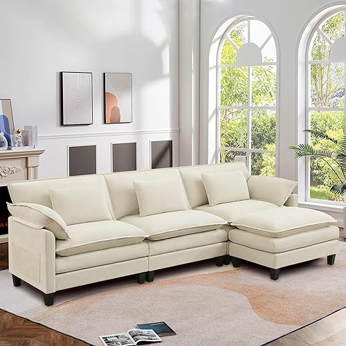 Cloud Couch Sectional with Double-Layer Seat Cushion,L Shaped Sectional Couch with Movable Ottoman, Comfy, Wide & Deep Seat Couches for Living Room
