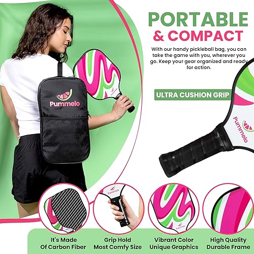 Miniatura 6 de Juego de palas de pickleball  Raquetas de pickleball, 2 paletas de pickleball de fibra de carbono, 2 pelotas para exteriores + 2 bolas de interior,
