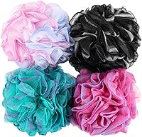 BTYMS Loofah Sponge Shower Puffs - 60g Exfoliating Bath Scrubbers, Set of 4 Colors, Durable PE Mesh with Hanging Rope