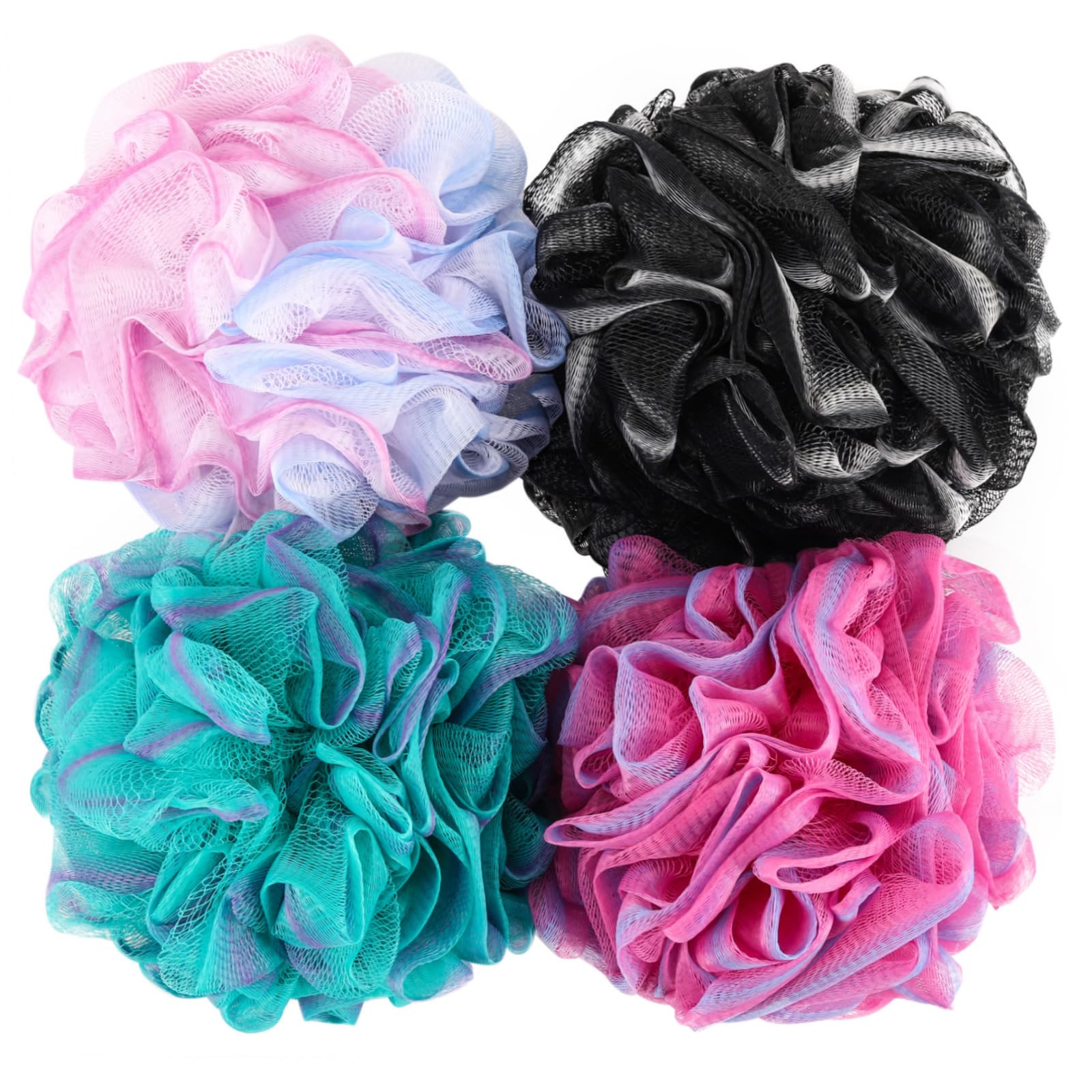BTYMS Loofah Sponge 60 Gram Shower Pouf Bath Scrunchies Shower Puff Exfoliating Body Wash Scrubber Bath Puffs for Washing - Set of 4