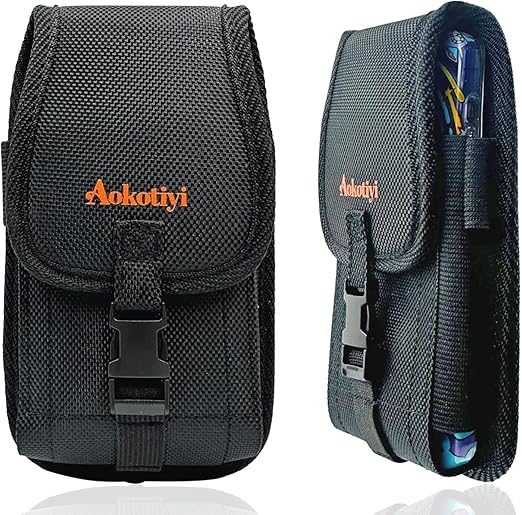 Nylon Cell Phone Pouch Belt Holster Compatible with iPhone 16 Plus/Pro Max/15 Plus, Galaxy S24/S25 Ultra Durable Canvas Phone Holder with Belt Loop for Phones with Otterbox Case (Large)