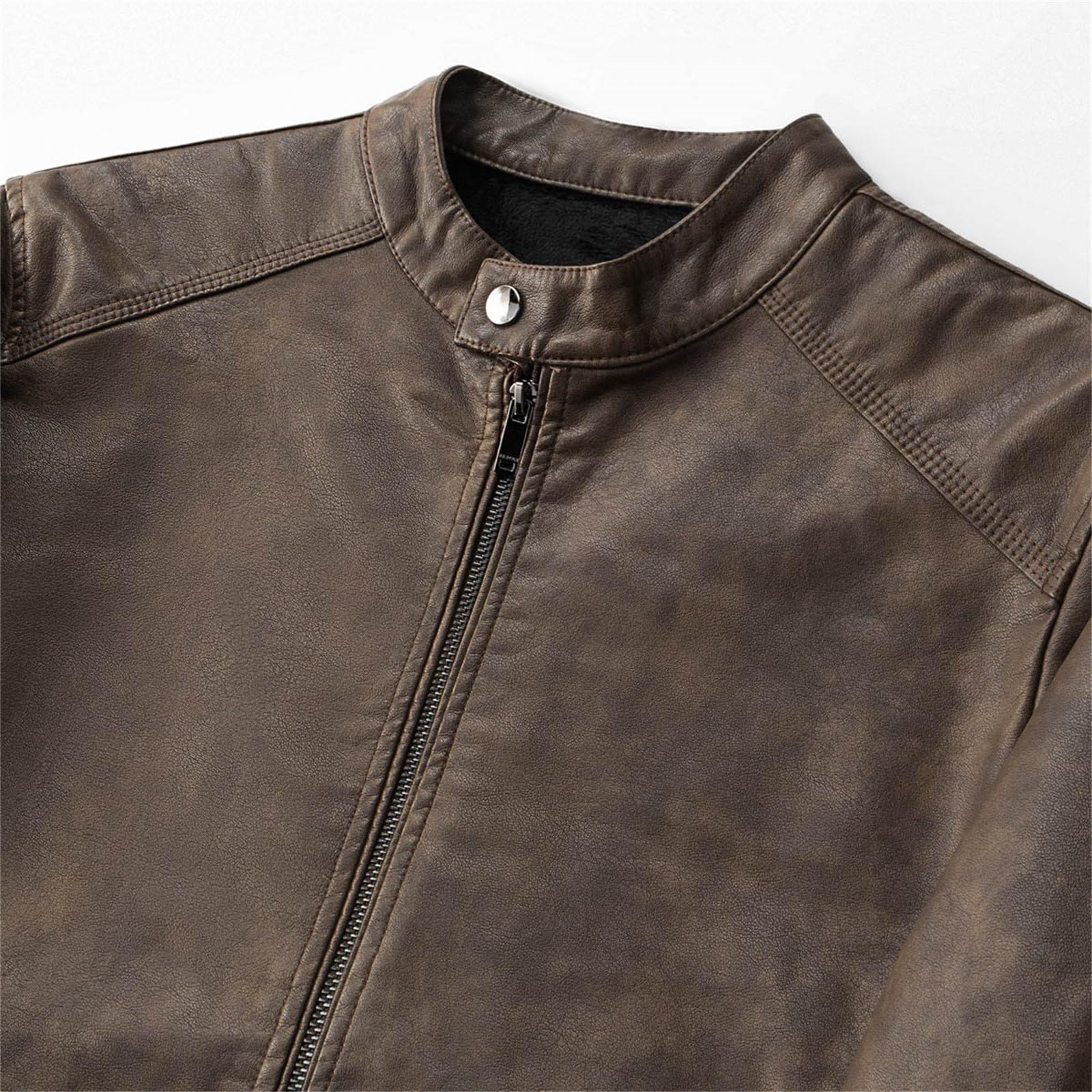 DüNne Regenjacke Herren Fit Kragen Motorrad gewaschen Lederjacke Top Mantel