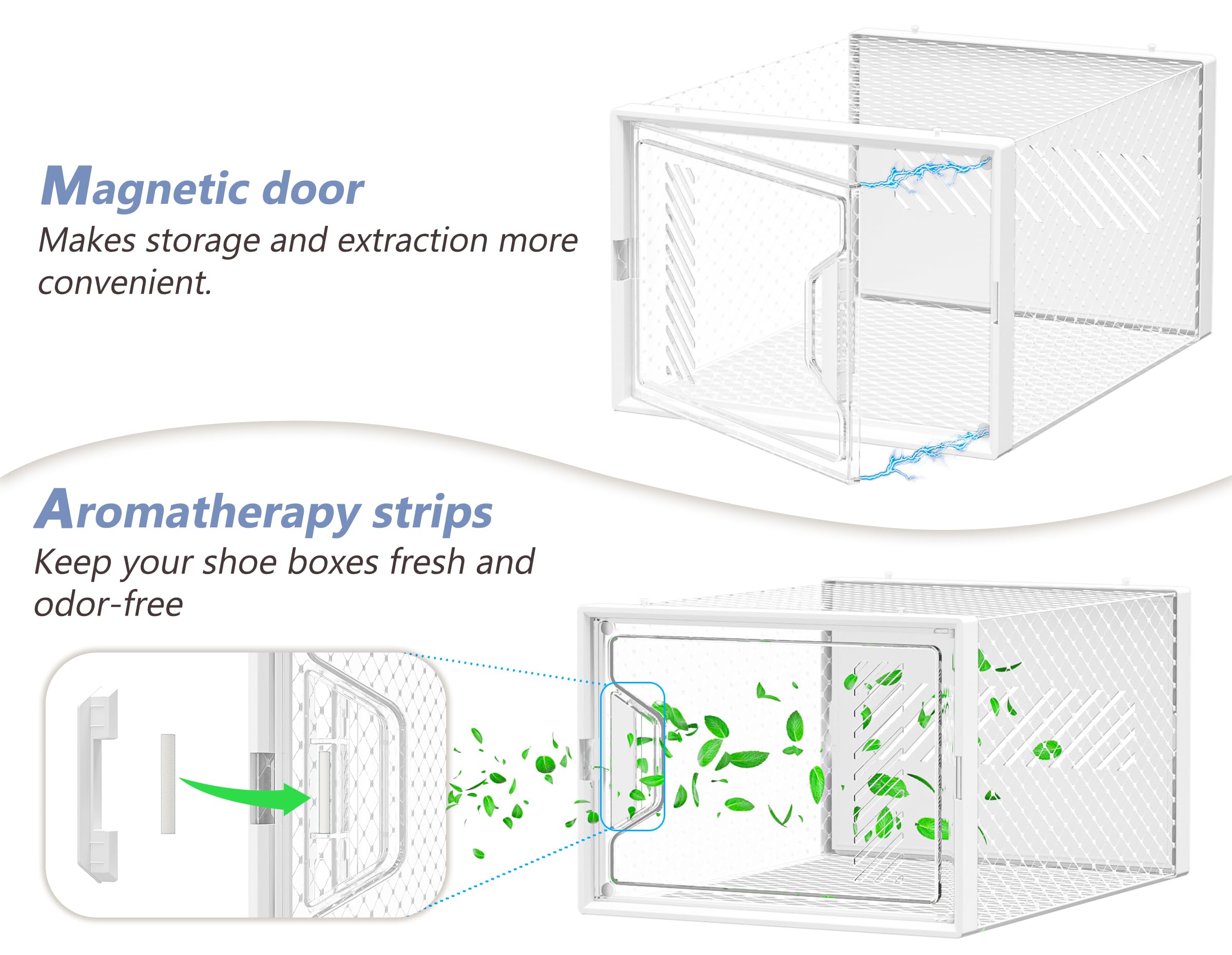 SIMPDIY XL Cajas para Zapatos, 12 Organizador Zapatos Transparentes Apilables con Puertas de Imán y Palillos Aromáticos, Zapatero Plastico hasta Talla EU 46, Blanco