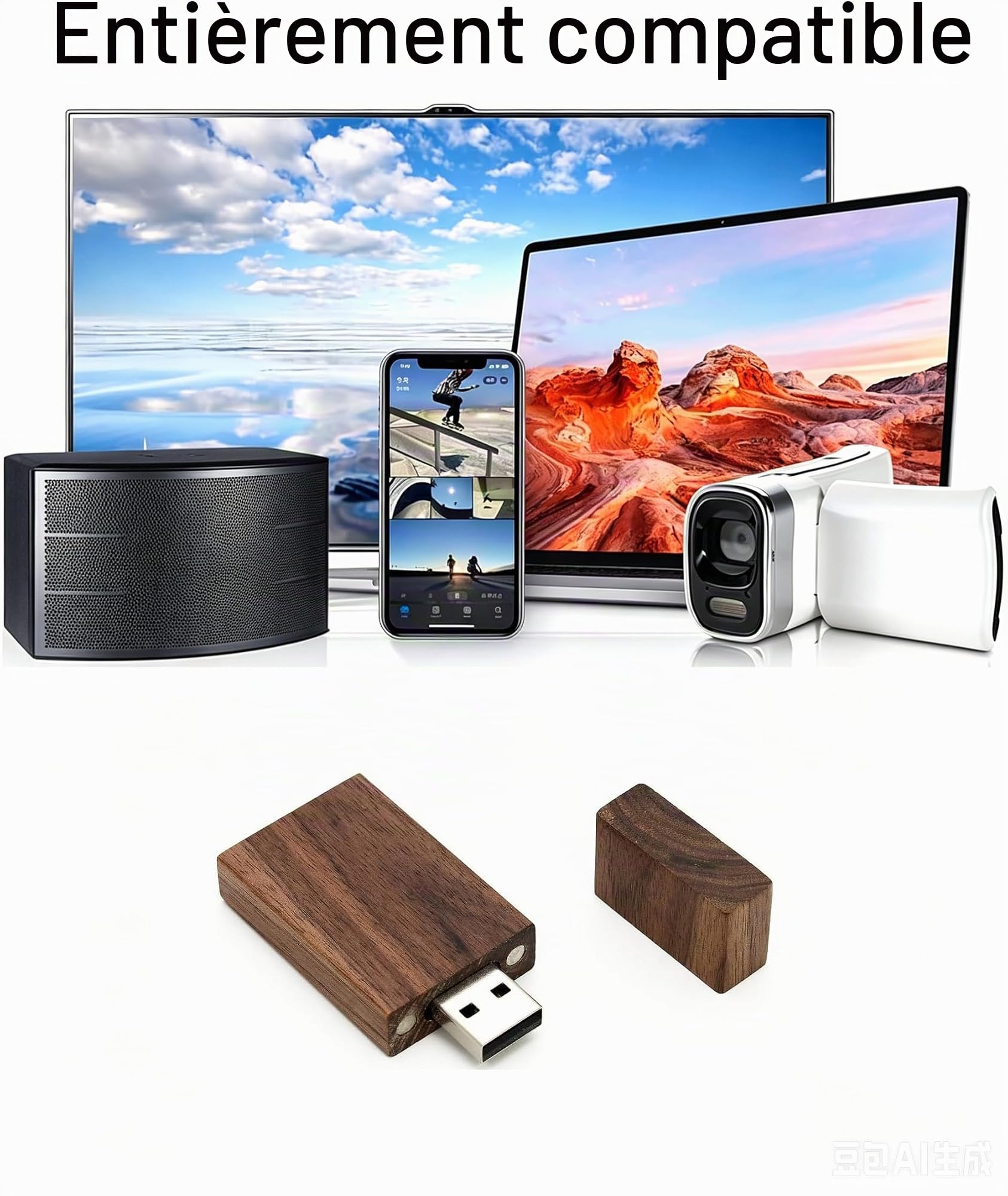 5 Clés USB 2.0/3.0 rectangulaires en bois de noyer 3.0/64GB Wood USB Disk-4