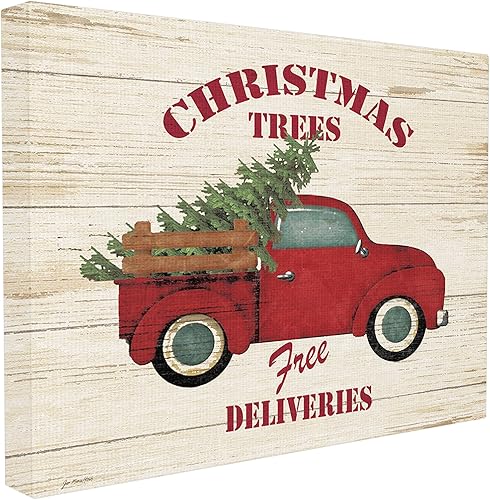 Stupell Industries Lienzo decorativo de pared con texto en inglés Merry Christmas, diseño vintage de camión de árbol, fabricado con orgullo en