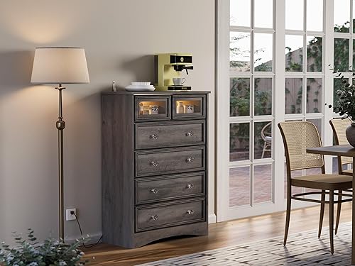 Miniatura 2 de Cómoda moderna de 6 cajones con luces LED, aparadores para dormitorio, cómoda alta, organizadores de armario y ropa de almacenamiento, asa fácil de