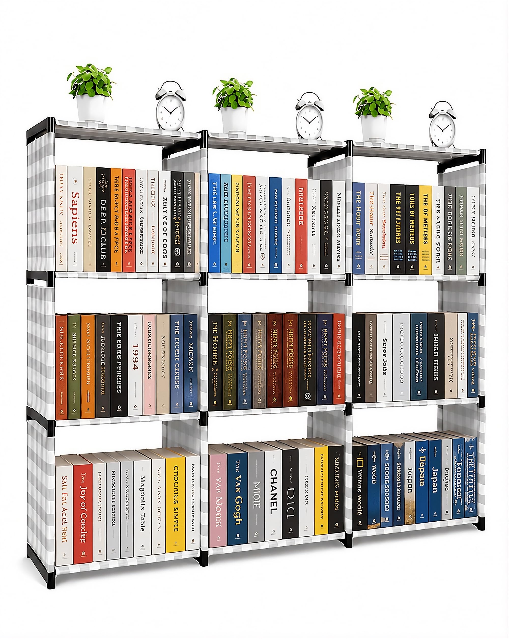NUMENN 9-Rack Portable Bookshelf Organizer | Multipurpose Fabric Bookcase with Durable Plastic Frame | Open Display Storage Rack for Living Room, Bedroom, Study & Office (9 Layer with Cover)-image-39