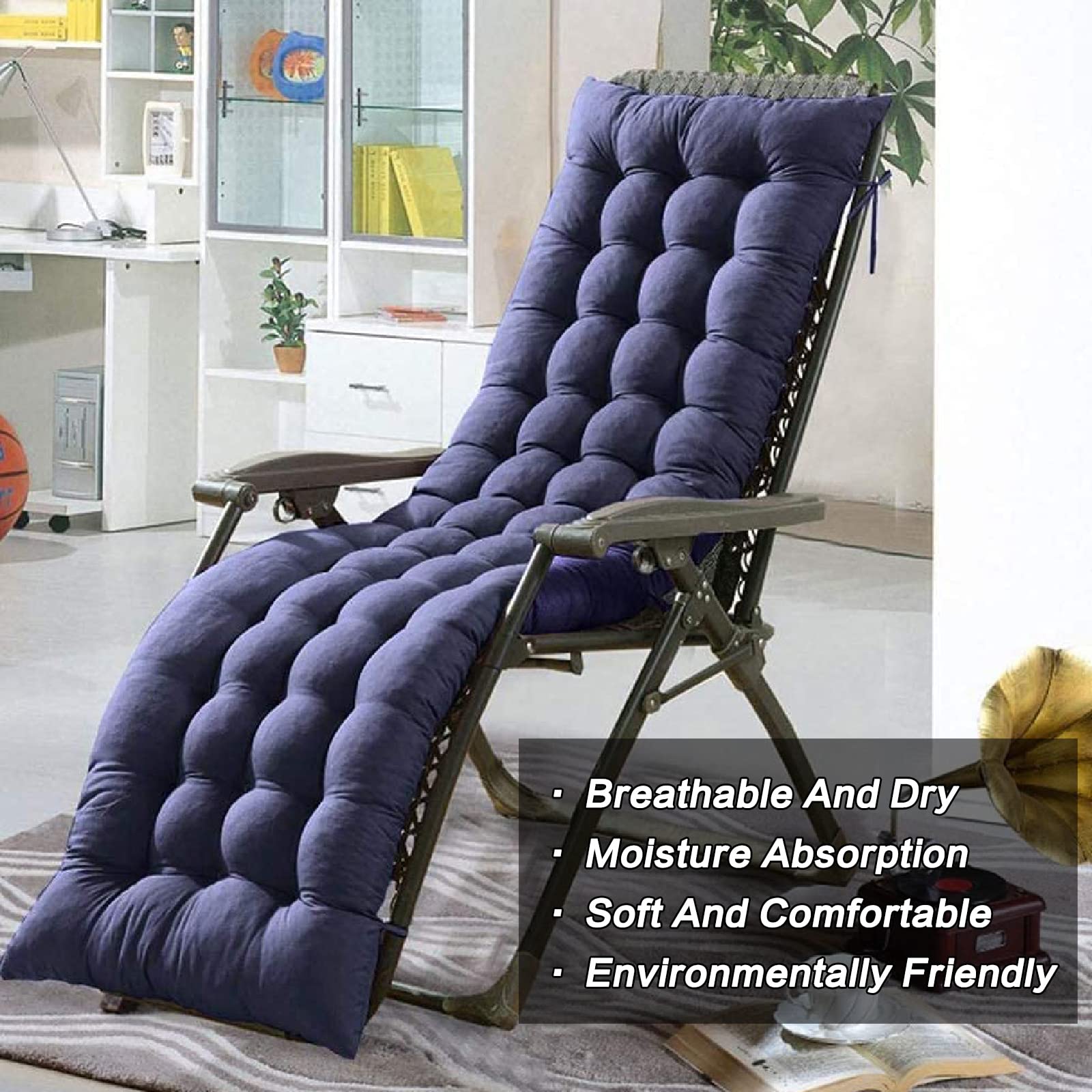 Coussin De Chaise Longue Extérieur Épais 48x120 Cm - Antidérapant Avec Lanières - Confort Jardin & Balcon