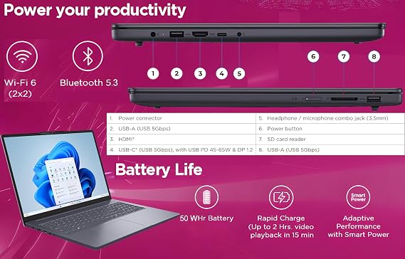 Lenovo IdeaPad Slim 3 15, 15.3 WUXGA, Intel Core i5-13420H 8-Core, Customized 16GB DDR5 RAM, 512GB SSD, WiFi 6, Windows 11 Home, Luna Grey - Lightweight Laptop for Work & Entertainment
