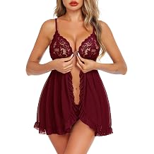 Lovasy Babydoll Lingerie for Women Sets Front Open Snap Lingerie Dress