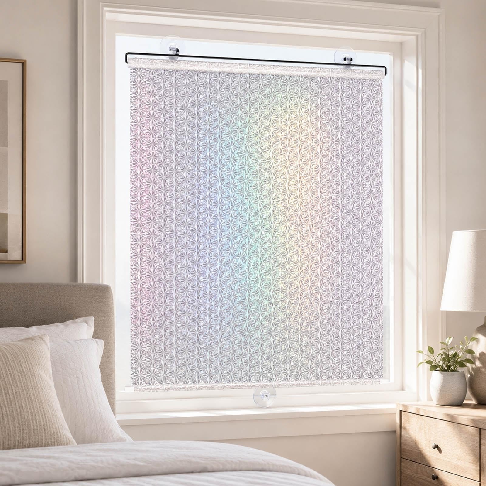 Tende a Rullo con Ventose per Finestre, Parasole Argentato Iridescente Retrattile Senza Forare, Schermo Privacy Rimovibile per Camera Ufficio Camper Auto Porta in Vetro(W 70 x 140 cm)