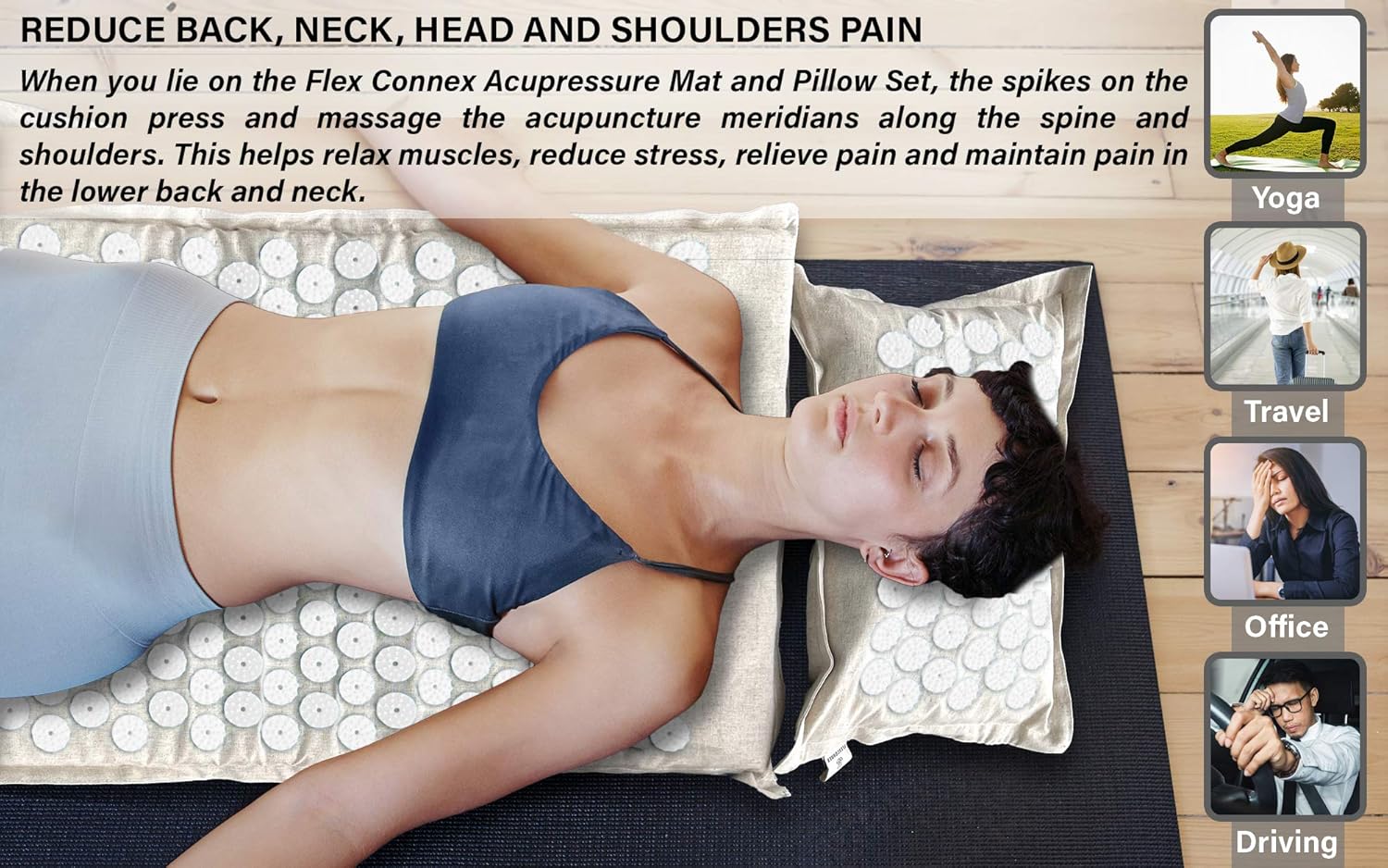 Eco Organic Cotton Reflexology Acupressure Mat | Perfect for back pain relief, stiff neck, sciatica and stress | Comes with full size linen mat, pillow, bag, spiky balls and travel bag (Balsam White) : Health & Household